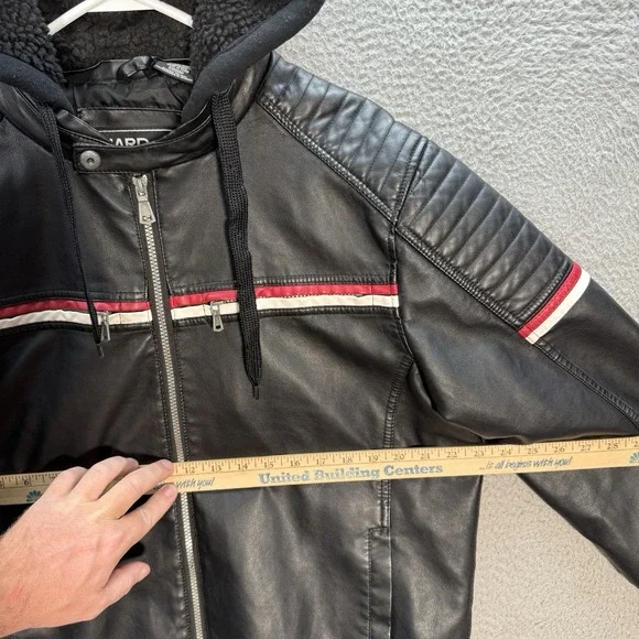 Hard Edge Jacket Adult XL Black Faux Leather Motorcycle Biker Hooded Moto Y2K - Picture 3 of 12